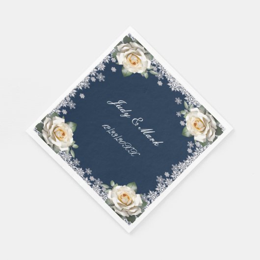 White Roses Snowflake Weihnachtsfeier Serviette (Ecke)