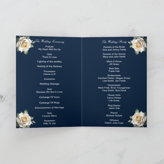 White Roses Snowflake Weihnachtskalender Programm (Innenseite)