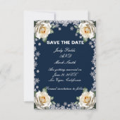 White Roses Snowflakes Weihnachten Save the Date (Vorderseite)