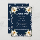 White Roses Snowflakes Weihnachten Save the Date (Vorne/Hinten)