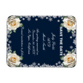 White Roses Snowflakes Weihnachten Save the Date Magnet (Horizontal)