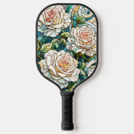 White Roses Stained Glass Mosaic Pickleball Schläger