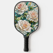White Roses Stained Glass Mosaic Pickleball Schläger (Rückseite)
