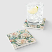 White Roses Stained Glass Mosaic Steinuntersetzer (Seitenansicht)