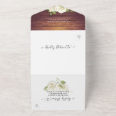 White Roses String Lights Rustic Wood Wedding RSVP All In One Einladung (Außenbereich)