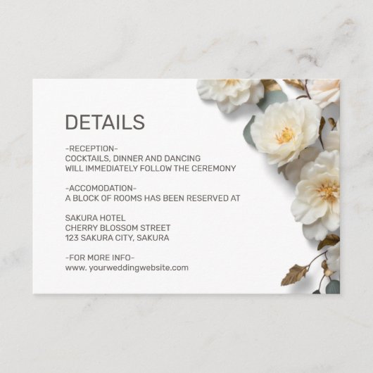 White Roses Textured Flowerds Details Begleitkarte (Vorderseite)