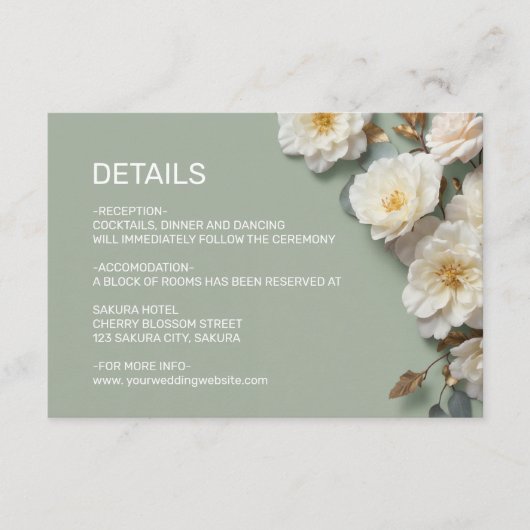 White Roses Textured Flowerds Details Begleitkarte (Vorderseite)