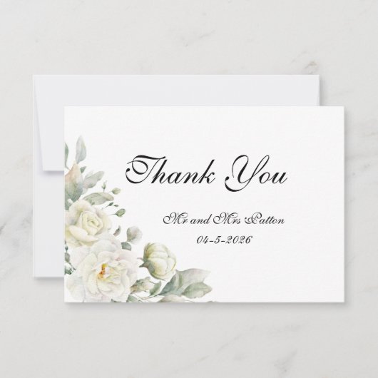 White Roses Thank You card Dankeskarte (Vorderseite)