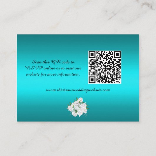 White Roses und die elegante Website Aqua Wedding Begleitkarte (Rückseite)