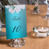 White Roses und Elegante Aqua Wedding Tischnummer