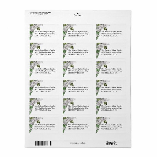 White Roses und Ferns Wedding Adressaufkleber (Vorne)