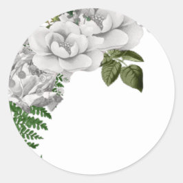 White Roses und Ferns Wedding Runder Aufkleber
