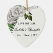 White Roses und Ferns Wedding speichern das Datum Keramik Ornament (Rechts)
