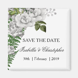 White Roses und Ferns Wedding speichern das Datum Magnet