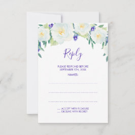White Roses & Violets Hochzeitskarten RSVP Karte