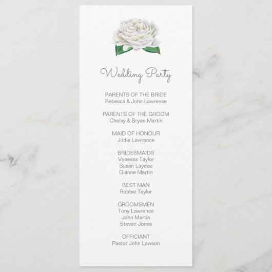 White Roses Watercolor Hochzeitsprogramme Programm (Rückseite)