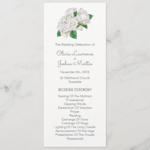 White Roses Watercolor Hochzeitsprogramme Programm
