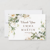 White Roses Wedding Blume Dankeskarte (Vorderseite)