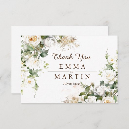 White Roses Wedding Blume Dankeskarte (Vorne/Hinten)