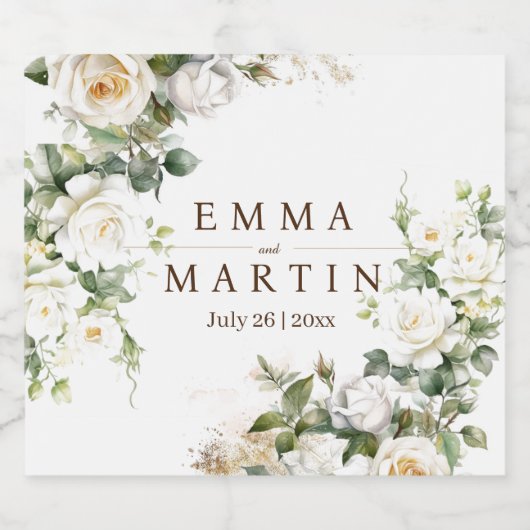 White Roses Wedding Blume Schaumweinetikett (Einzelnes Label)