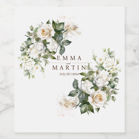 White Roses Wedding Blume Weinetikett (Einzelnes Label)