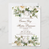 White Roses Wedding Elegant Einladung (Vorderseite)