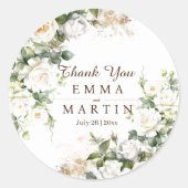 White Roses Wedding Elegante Blume Vielen Dank Runder Aufkleber (Vorderseite)