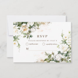 White Roses Wedding Elegante Flora RSVP Karte
