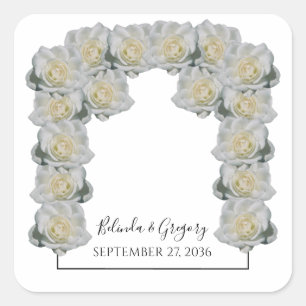 White Roses Wedding Quadratischer Aufkleber