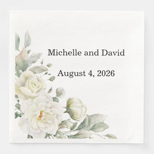 White Roses Wedding, Reception, Dinner Napkins Serviette (Vorderseite)