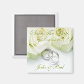 White Roses & Wedding Rings - Save the Date Magnet (Vorderseite/Rückseite)
