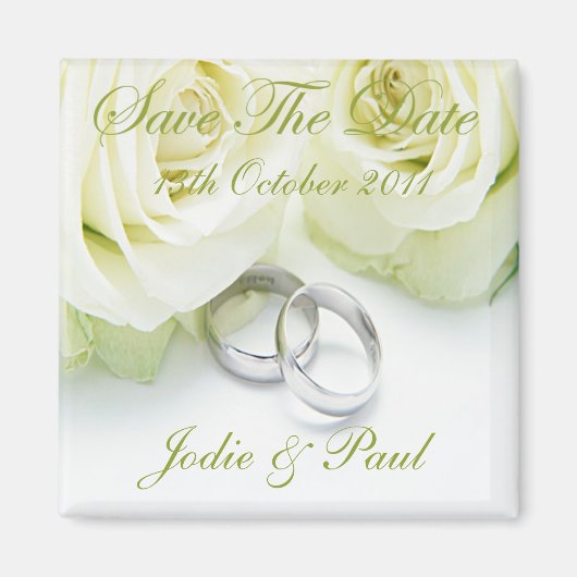 White Roses & Wedding Rings - Save the Date Magnet (Vorne)