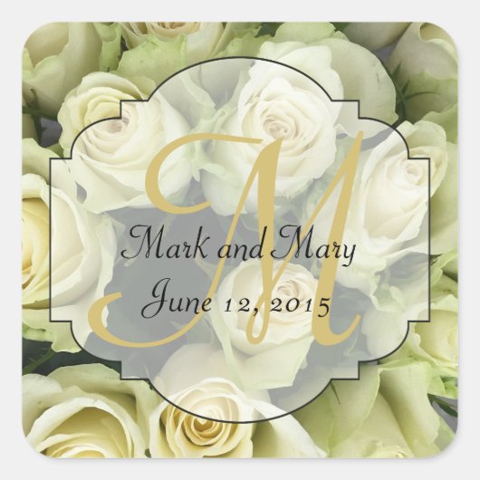 White Roses Wedding Suite Blush Champagne Quadratischer Aufkleber (Vorderseite)