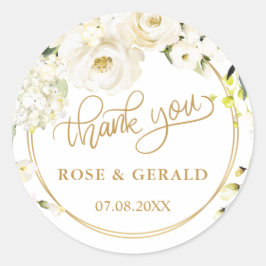White Roses Wedding Vielen Dank für Ihre klassisch Runder Aufkleber