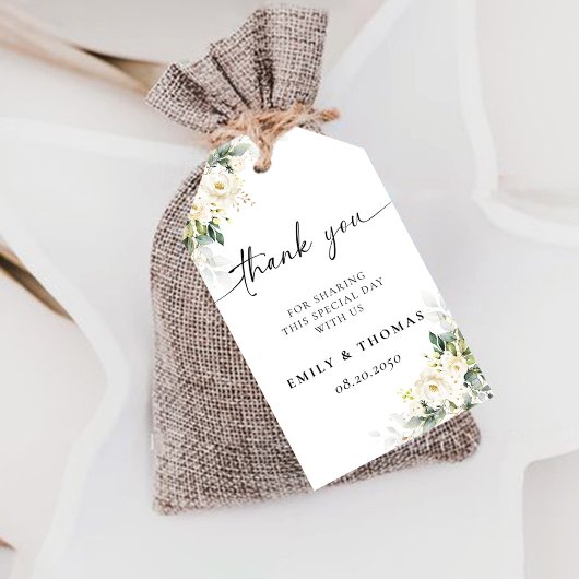 White Roses Wedding Zeremony Tag Geschenkanhänger