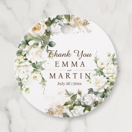 White Roses Wedwers Danke Geschenkanhänger (Vorderseite)