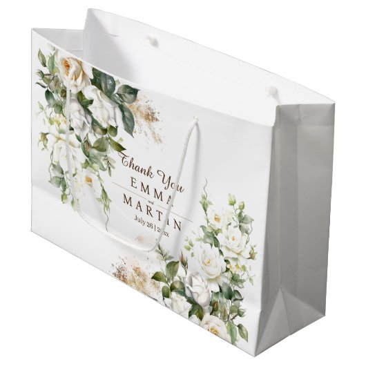 White Roses Wedwers Geschenke Große Geschenktüte (Vorderseite Schrägansicht)