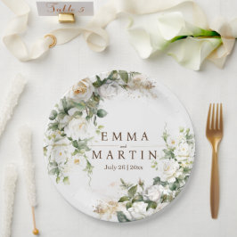 White Roses Wedwers Pappteller