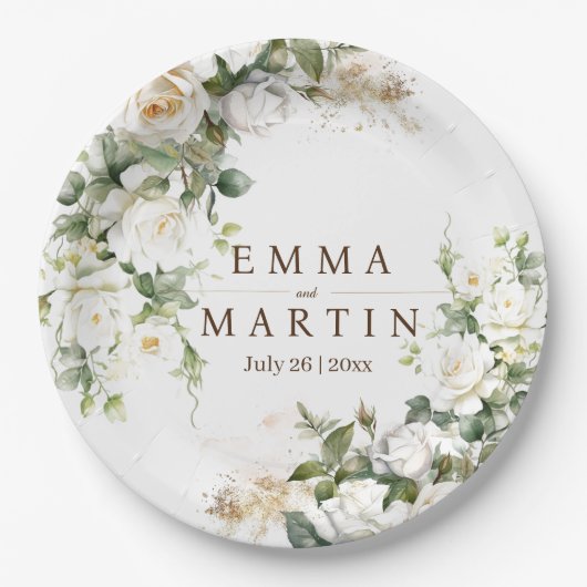 White Roses Wedwers Pappteller (Vorderseite)