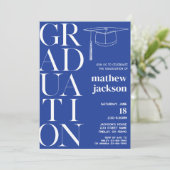 White Royal Blue Background '24 Graduation Party Einladung (Stehend Vorderseite)