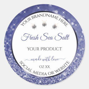 White Royal Blue Sparkle Glitzer Produktmarken Runder Aufkleber