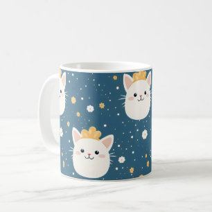 White Royal Cat Pattern Kaffeetasse