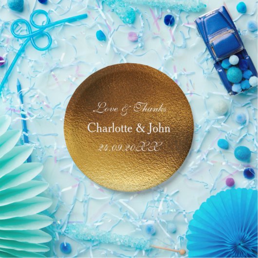 White Royal Metallic Shiny Gold Paper Plate Pappteller (Party)