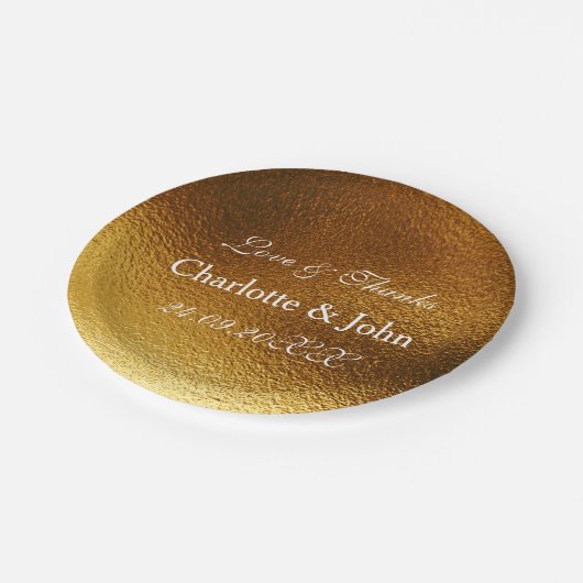 White Royal Metallic Shiny Gold Paper Plate Pappteller (Schrägansicht)