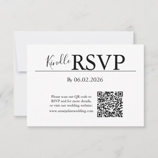 White RSVP QR Code Card for Modern Wedding Karte (Vorderseite)