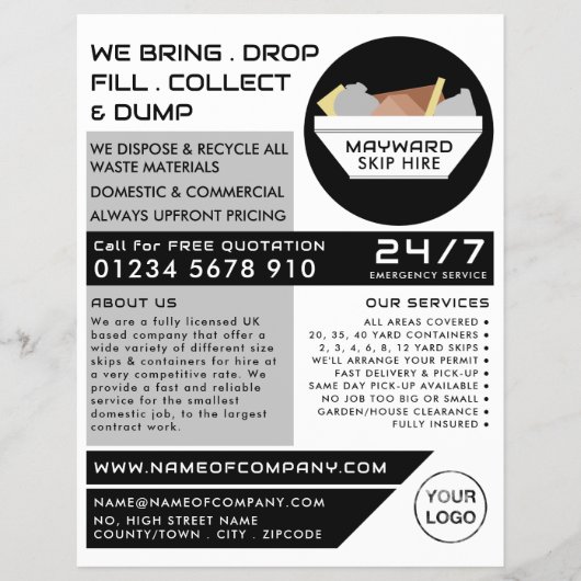 White Rubbish Skip, Skip/Dumpster Company Flyer (Vorne)