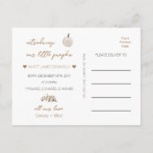 White Rustic Boho Pumpkin Foto Geburtsankündigung Ankündigungspostkarte (Rückseite)