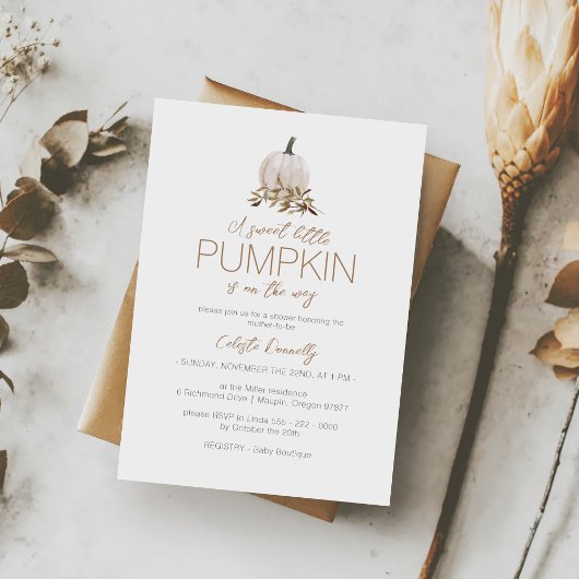 White Rustic Boho Sweet Little Pumpkin Baby Dusche Einladung
