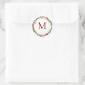 White Rustic Christmas Wreath Monogram Runder Aufkleber (Tasche)