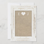 White Rustic Frame Burlap Einladung Hochzeit (Rückseite)